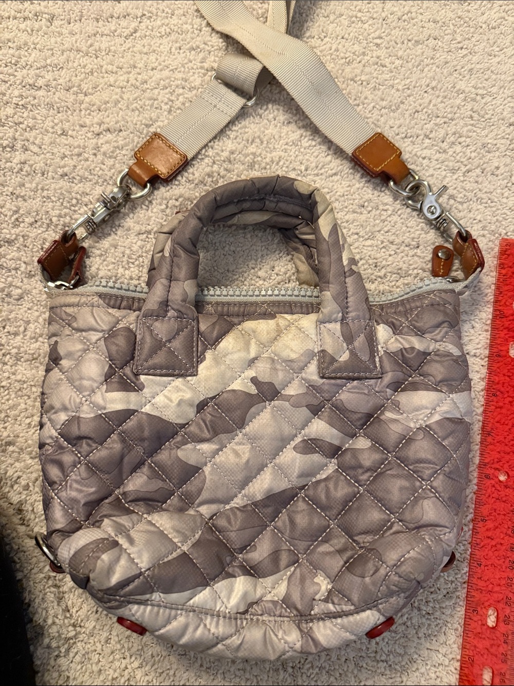 MZ Wallace Quilted Camo Small Crossbody Tote in Gray and Cream - Picture 5 of 6